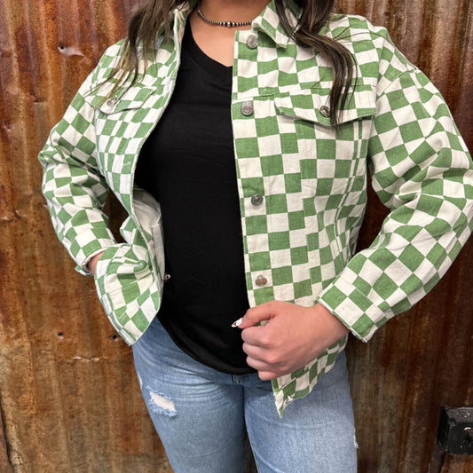 green checkered jacket