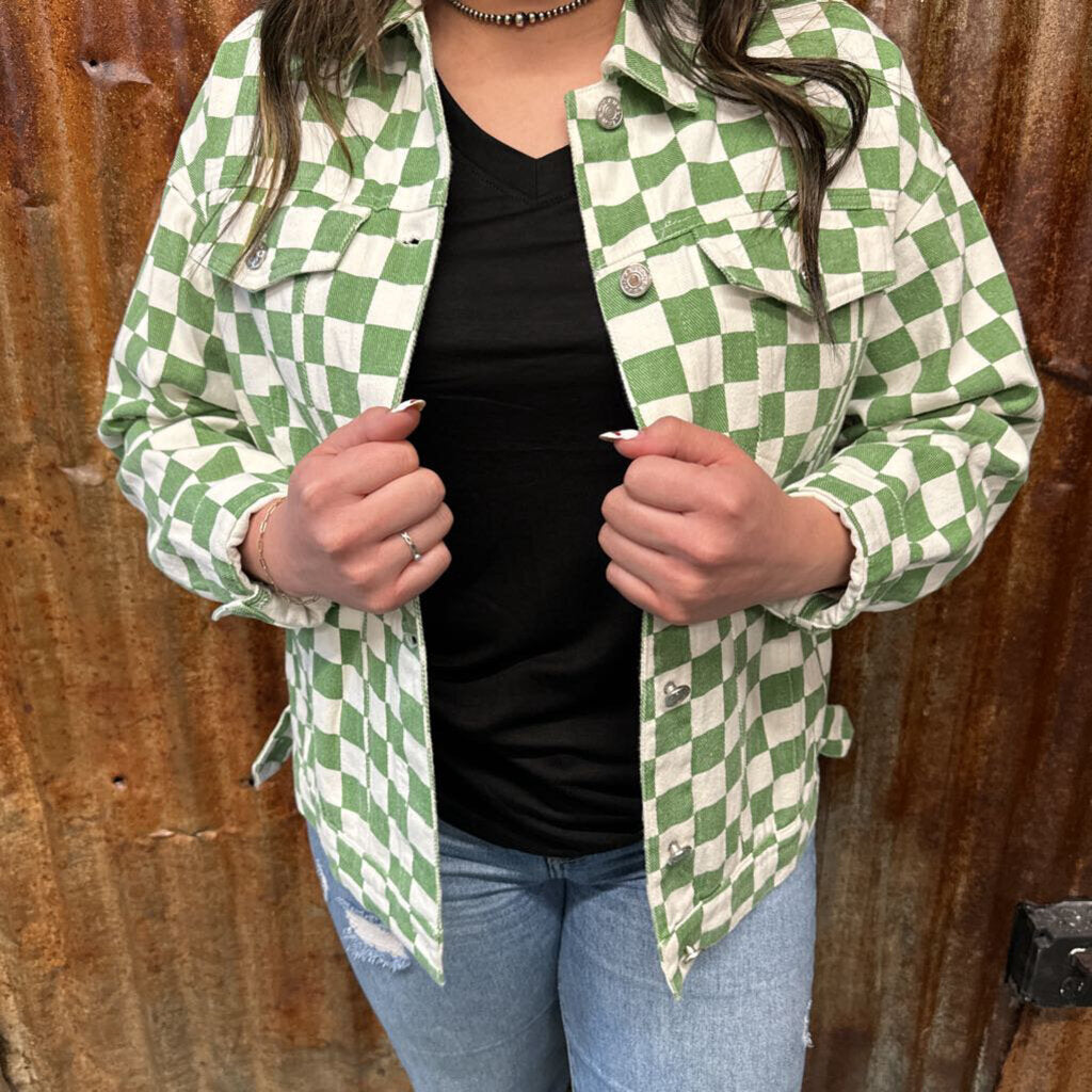 green checkered jacket