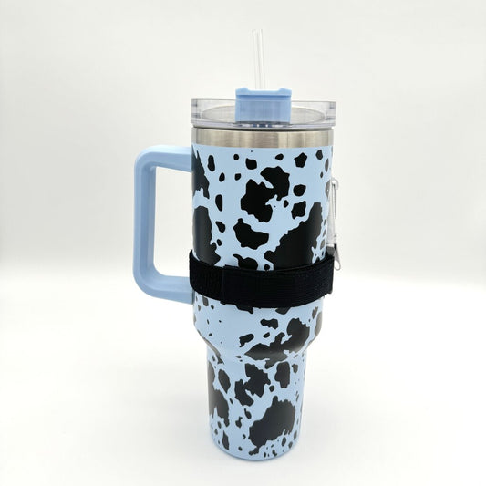 Blue/Black Cow Print Cup w/pouch