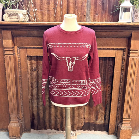 Maroon Bullskull Old School Sweater