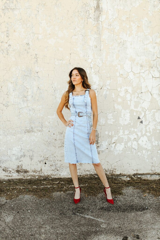 Buckle Up Blues Dress